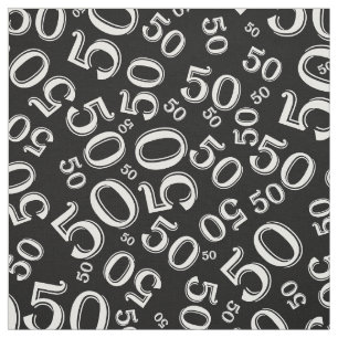 50th Birthday Cool Number Pattern Black/White 50 Fabric