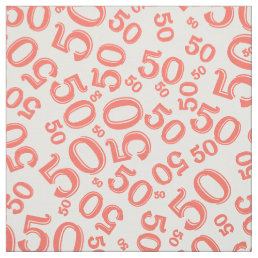 50th Birthday Cool Number Pattern Coral/White- Fabric