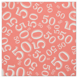 50th Birthday Cool Number Pattern Coral/White Fabric