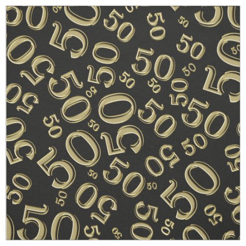 50th Birthday Cool Number Pattern GoldBlack Fabric