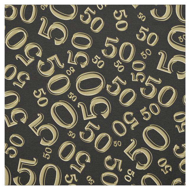 50th Birthday Cool Number Pattern Gold/Black Fabric