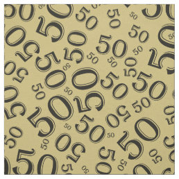 50th Birthday Cool Number Pattern Gold/Black Fabric