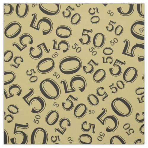 50th Birthday Cool Number Pattern GoldBlack Fabric