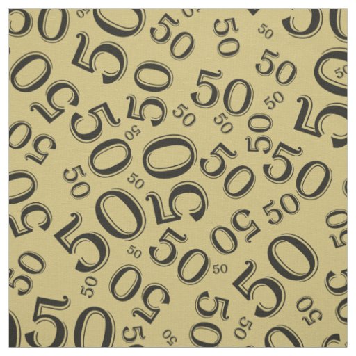 50th Birthday Cool Number Pattern Gold/Black Fabric