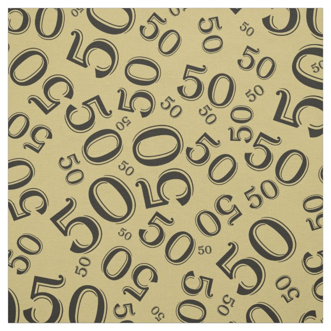 50th Birthday Cool Number Pattern Gold/Black Fabric (Swatch)