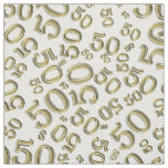 50th Birthday Cool Number Pattern Gold/White Fabric