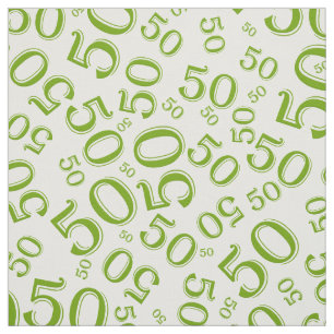 50th Birthday Cool Number Pattern Green/White Fabric