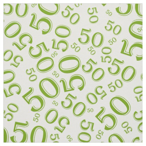 50th Birthday Cool Number Pattern Green/White Fabric