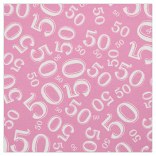 50th Birthday Cool Number Pattern Pink/White Fabric