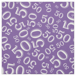 50th Birthday Cool Number Pattern Purple/White Fabric