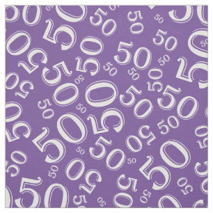 50th Birthday Cool Number Pattern Purple/White Fabric