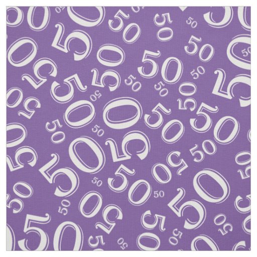 50th Birthday Cool Number Pattern Purple/White Fabric