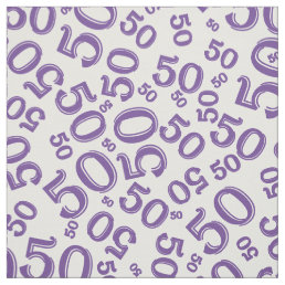50th Birthday Cool Number Pattern Purple/White Fabric