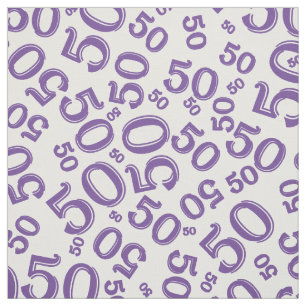 50th Birthday Cool Number Pattern Purple/White Fabric