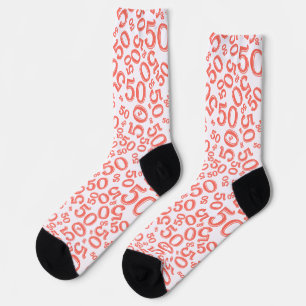 50th Birthday Coral Random Number Pattern Socks