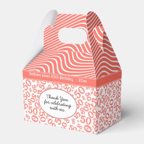 50th Birthday CoralWhite Number Pattern 50 Favor Boxes