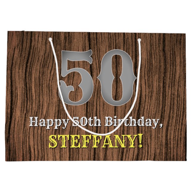 50th Birthday: Country Western Inspired Look, Name Large Gift Bag (Back)