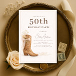50th Birthday Cowgirl Floral Party Invitation<br><div class="desc">A beautiful cowgirl themed 50th birthday party invitation featuring soft florals and western charm. Perfect for celebrating a milestone birthday with a fun country vibe. The feminine floral details paired with rustic western style make it ideal for barn venues, backyard parties, country bars, or rodeo inspired celebrations. Easily personalize with...</div>