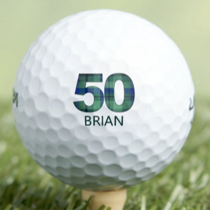 50th Birthday Coworker Gift – Blue Plaid Style Golf Balls