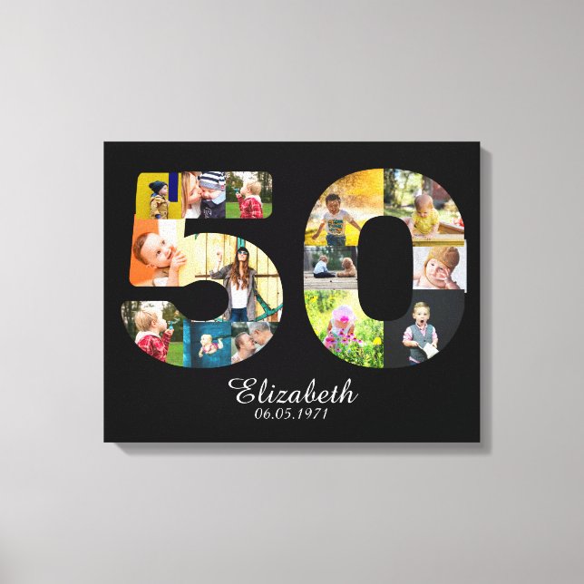 50th Birthday Create Your Own Multi Photo Canvas Print (Front)