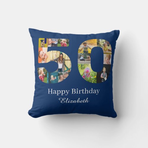 50th Birthday Create Your Own Multi Photo Custom Throw Pillow