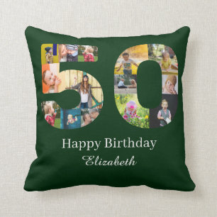 50th Birthday Create Your Own Multi Photo Custom Throw Pillow