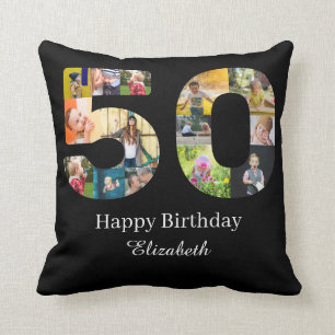50th Birthday Create Your Own Multi Photo Custom Throw Pillow