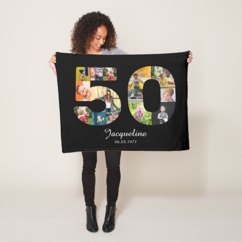 50th Birthday Create Your Own Multi Photo Fleece Blanket