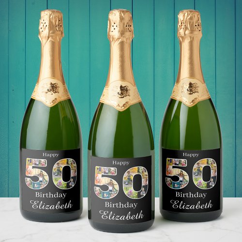 50th Birthday Create Your Own Multi Photo Sparkling Wine Label