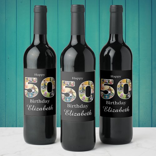 50th Birthday Create Your Own Multi Photo Wine Label