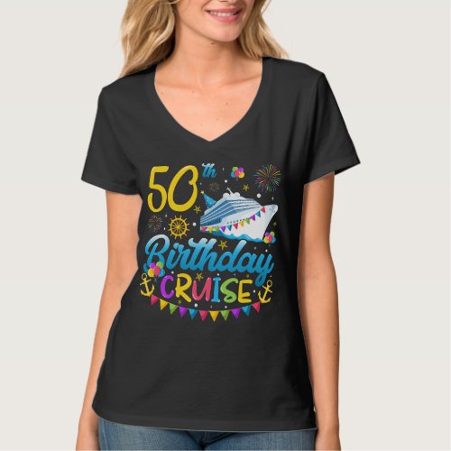 50th Birthday Cruise B_Day Party Women V_Neck T_Shirt