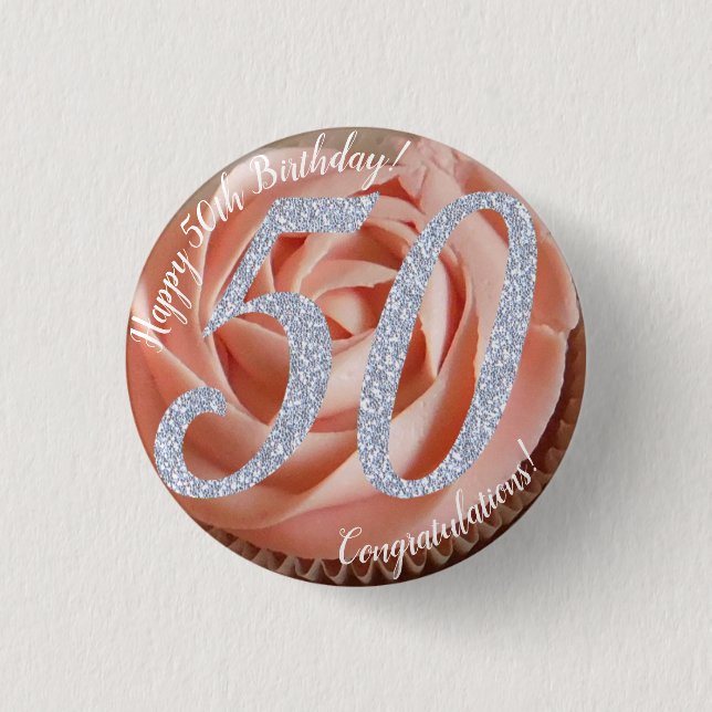 50th Birthday Cupcake 3 Cm Round Badge Button (Front)