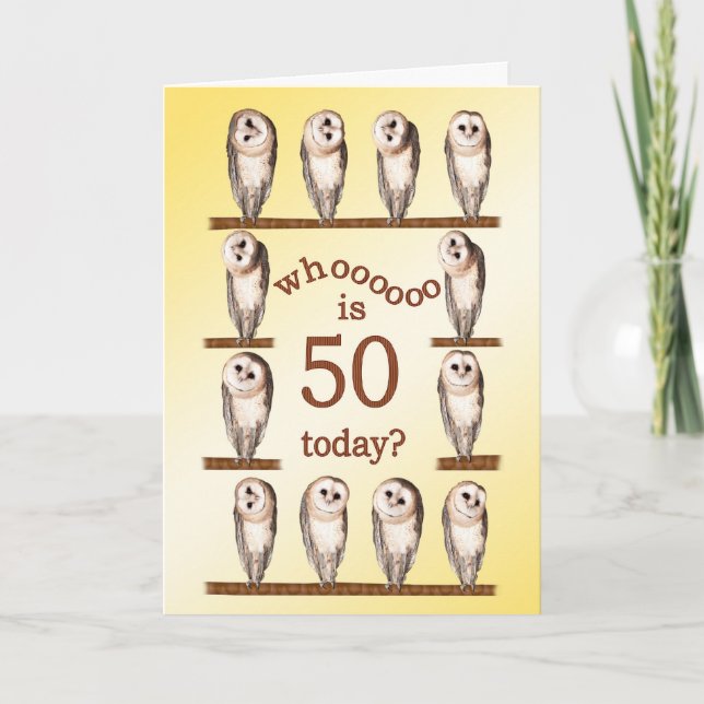 50th birthday, Curious owls card. Card (Front)