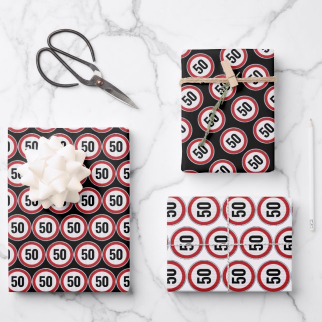 50th Birthday CUSTOM AGE Speed Limit Sign Wrapping Paper Sheets (Front)