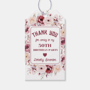 50th Birthday Custom Burgundy Pink Floral Favor Gift Tags