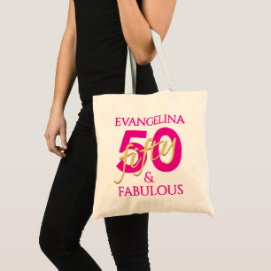50th Birthday Custom Name 50 and Fabulous  Tote Bag