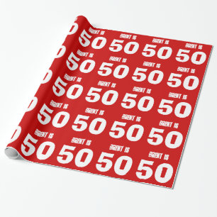 50th Birthday Custom Name Custom Color RED WHITE Wrapping Paper