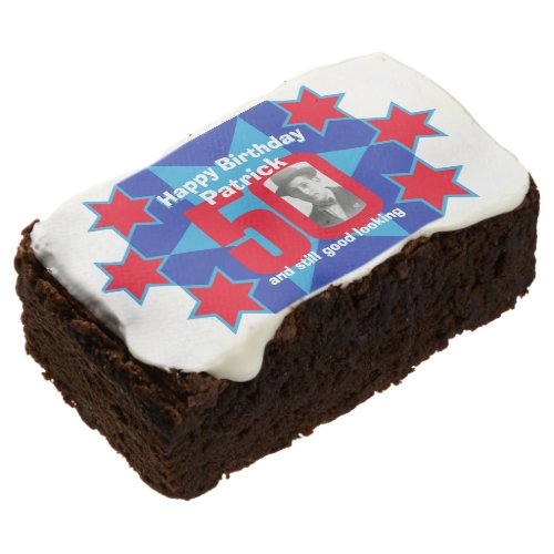 50th birthday custom photo blue white red star brownie