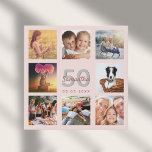 50th birthday custom photo collage rose gold name faux canvas print<br><div class="desc">A unique 50th birthday gift or keepsake, celebrating her life with a collage of 8 of your photos. Add images of her family, friends, pets, hobbies or dream travel destination. Personalize and add a name, age 50 and a date. Gray and dark rose gold colored letters. A chic black background....</div>