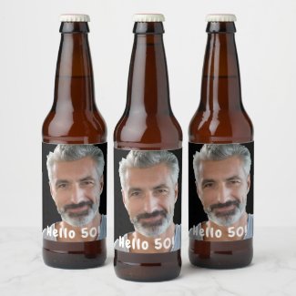 50th birthday custom photo hello 50 for guys beer bottle label