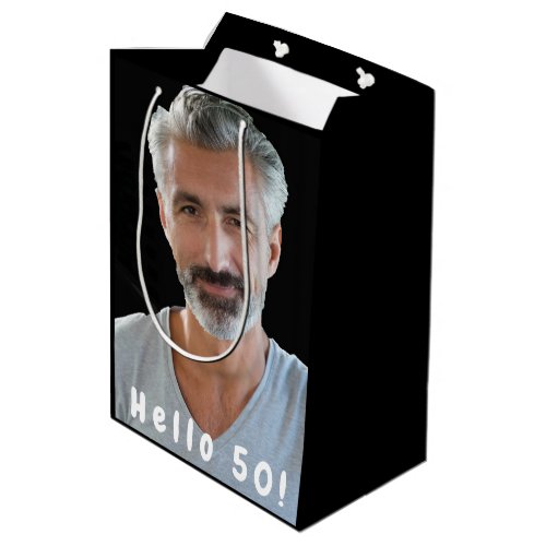 50th birthday custom photo hello 50 guy man medium gift bag