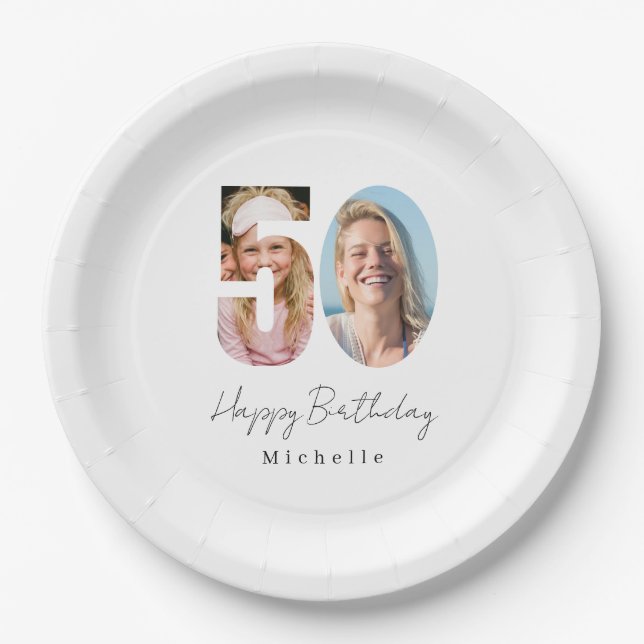 50th Birthday Custom Photo Paper Plates (Front)
