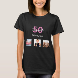 50th birthday custom photo pink monogram woman T-Shirt