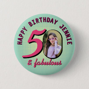 50th Birthday Custom Photo Retro Personalized Button