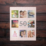 50th birthday custom photo rose gold blush pink jigsaw puzzle<br><div class="desc">A unique 50th birthday gift or keepsake, celebrating her life with a collage of 8 of your photos. Add images of her family, friends, pets, hobbies or dream travel destination. Personalize and add a name, age 50 and a date. Gray and dark rose gold colored letters. Elegant and trendy blush...</div>