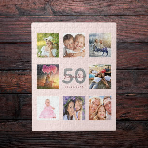 50th birthday custom photo rose gold blush pink jigsaw puzzle