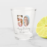 50th Birthday Custom Two Photo Shot Glass<br><div class="desc">Celebrate a 50th birthday party with this custom photo shot glass. Add two photos ("then and now") to create a personalized keepsake they'll love. Write your custom happy birthday message on the back. Elegant photo gift with cool black and white modern typography.</div>