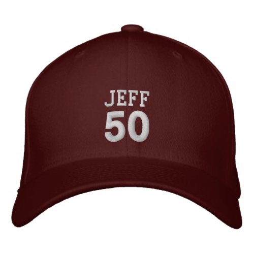 50th Birthday Custom WHITE Embroidery H14 Embroidered Baseball Cap
