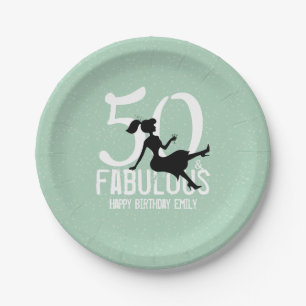 50th Birthday Cute Chic Girly Green Silhouette Paper Plates