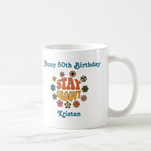 50th Birthday Cute Name Modern Vintage Groovy Coffee Mug